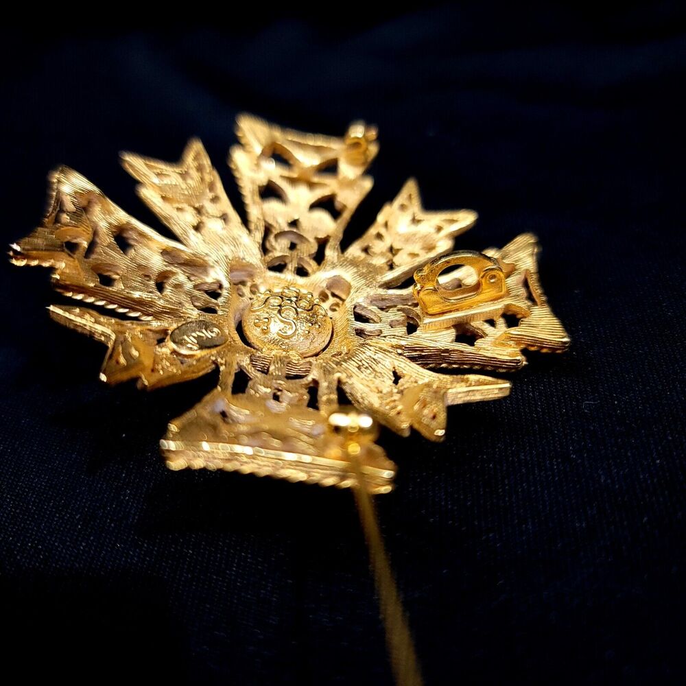 Kenneth Jay Lane 2.5" Gold Cross Brooch Or Pendan… - image 8